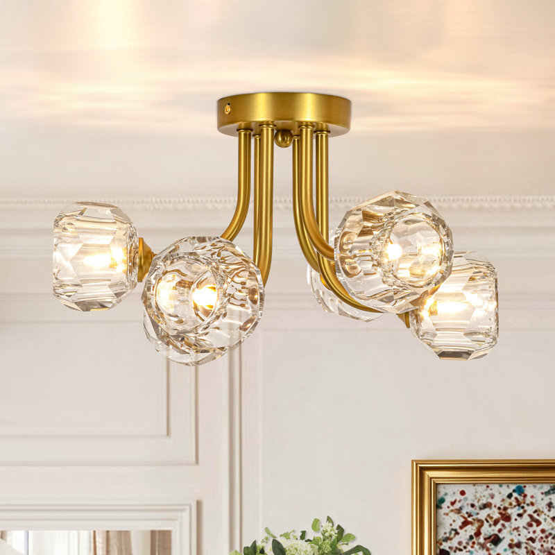 Plafonnier semi-encastré en cristal à 6 lumières Spoutnik