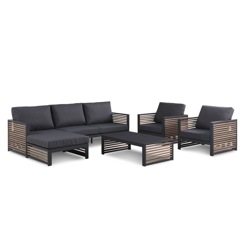 Pawni Teak 5 - Person Outdoor Seating Group with Custom Covers