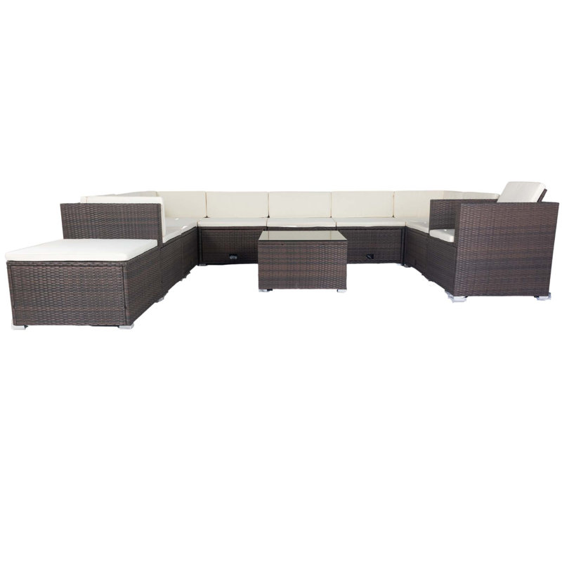 Ensemble de conversation 11 pièces en osier 11 pièces, ensemble modulaire 10 places avec 3 boîtes de rangement sous le siège