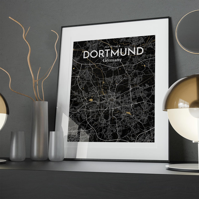 Dortmund City Map in Luxe 1 Piece Wall Art, 20cm H x 16cm W x 0.05cm D