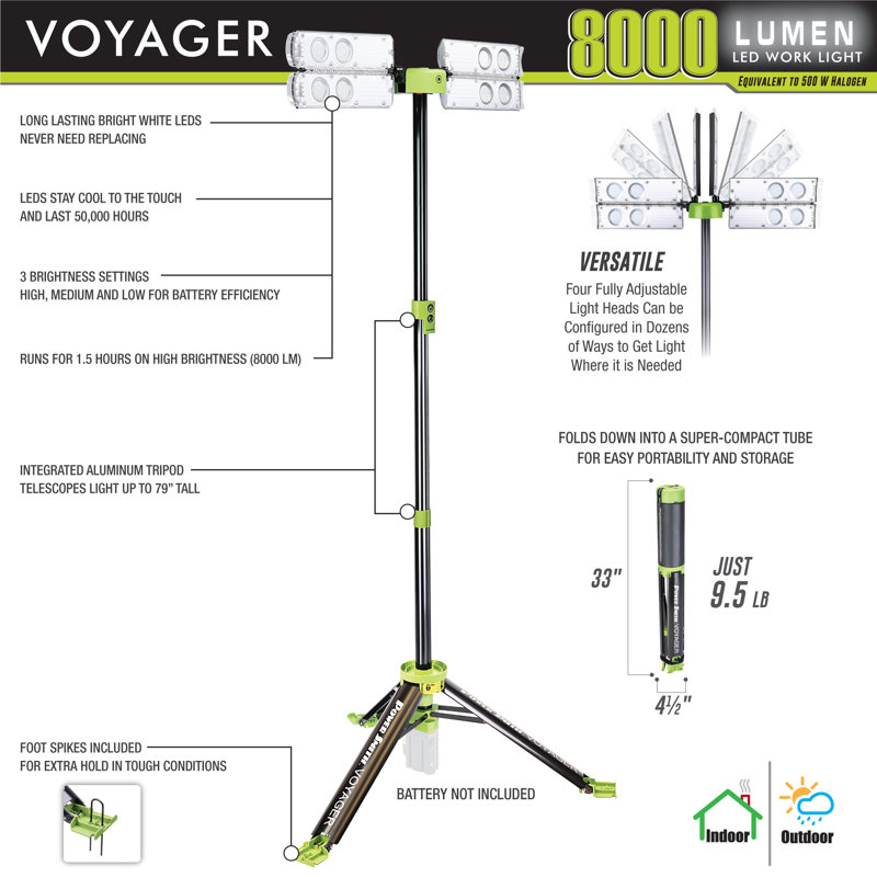 Voyager Collapsible Cordless LED Work Light with Aluminum Tripod