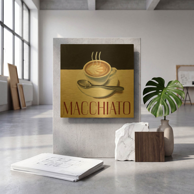  «Cafe Moderne 6» par Marco Fabiano, art mural en métal doré, 12 po x 12 po, 12"x12"