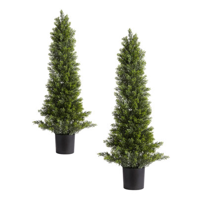 Cèdre artificiel topiaire, plantes artificielles en arbustes de pin de 36 pouces, arbre de soie artificiel d'aspect véritable, assemblage facile pour le porche extérieur