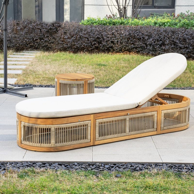 Karyne Acacia Reclining Outdoor Chaise Lounge With Table