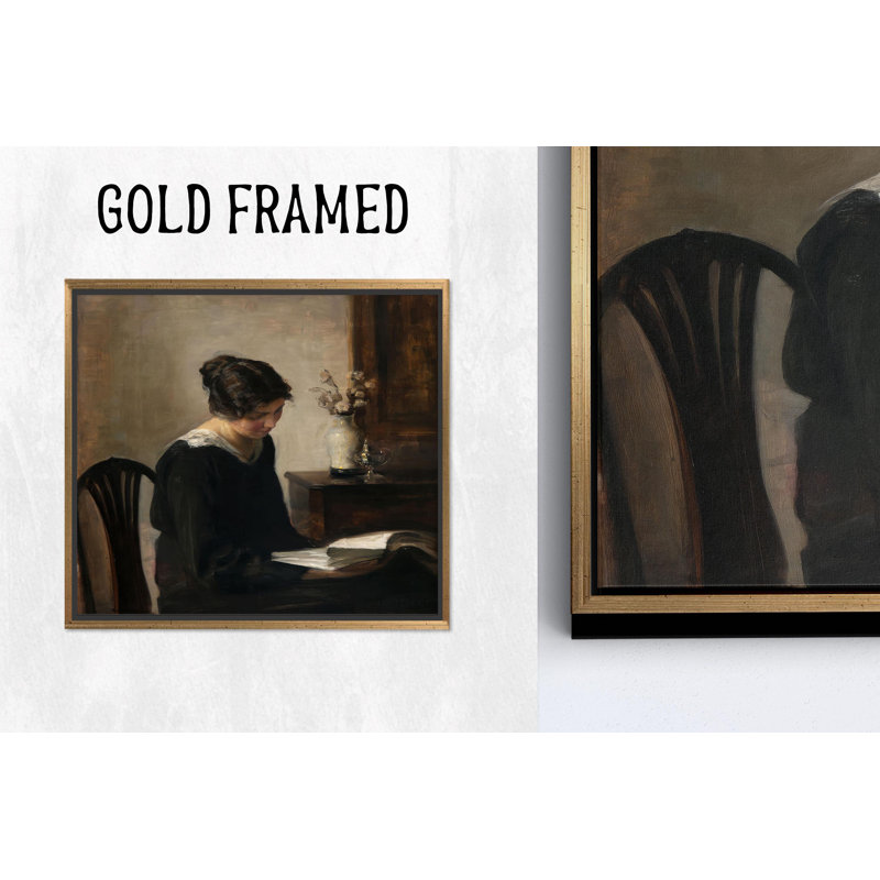 Dame en verre trempé noir, reproduction d'art sur toile Carl Holsoe, 1P encadrée d'or