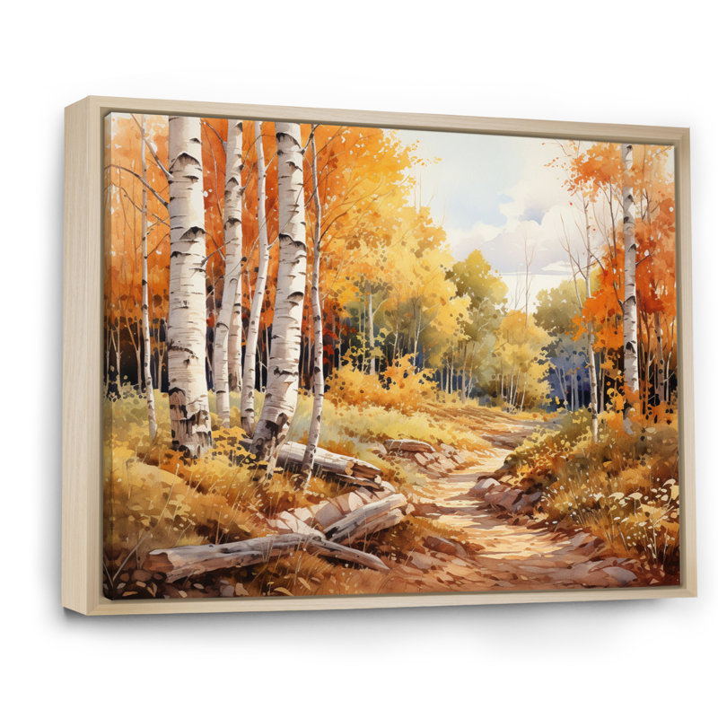 Birch Woods Gilded Pathway II - Imprimé, H 34 po x l 44 po x P 1,5 po, Cadre flottant brun