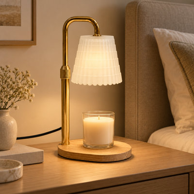 Lampe avec chauffe-bougie givré avec base en bois, minuterie et gradateur, fond de cire à hauteur réglable pour bocaux de bougie parfumée, décoration intérieure et cadeau de pendaison de crémaillère