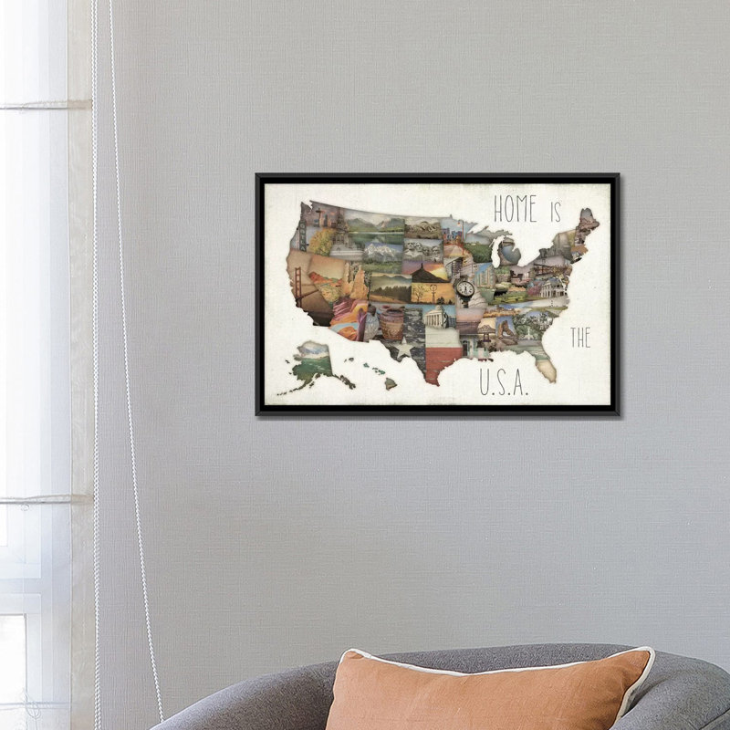 Instastates IX, impression sur toile tendue, H 18 po x l 26 po x P 1,5 po, Toile avec cadre noir, Pas de tapis