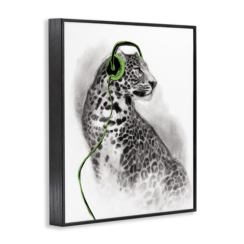 Guépard avec casque, estampe numérique par Masey St. Studios, Giclée encadrée noir minuit, H 20 po x l 16 po