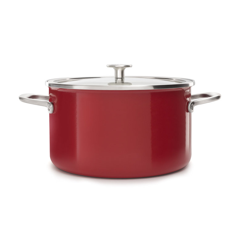 KitchenAid Steel Core Enamel Casserole with Lid, 20cm, 3.7L, Empire Red