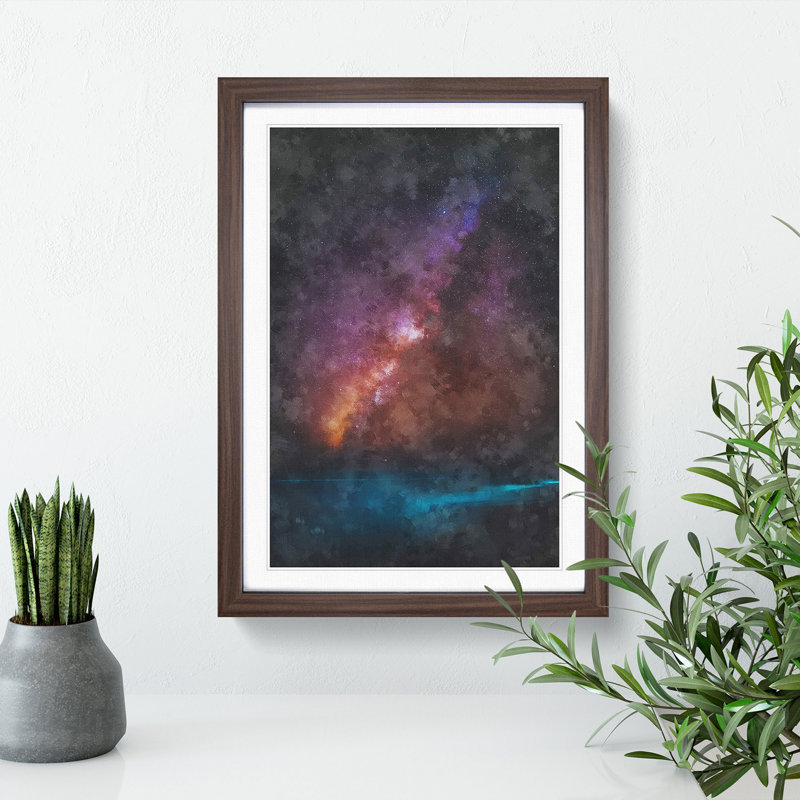 Stars Over The Ocean Painting - Framed Print, 87cm H x 62cm W x 2cm D, Walnut Framed