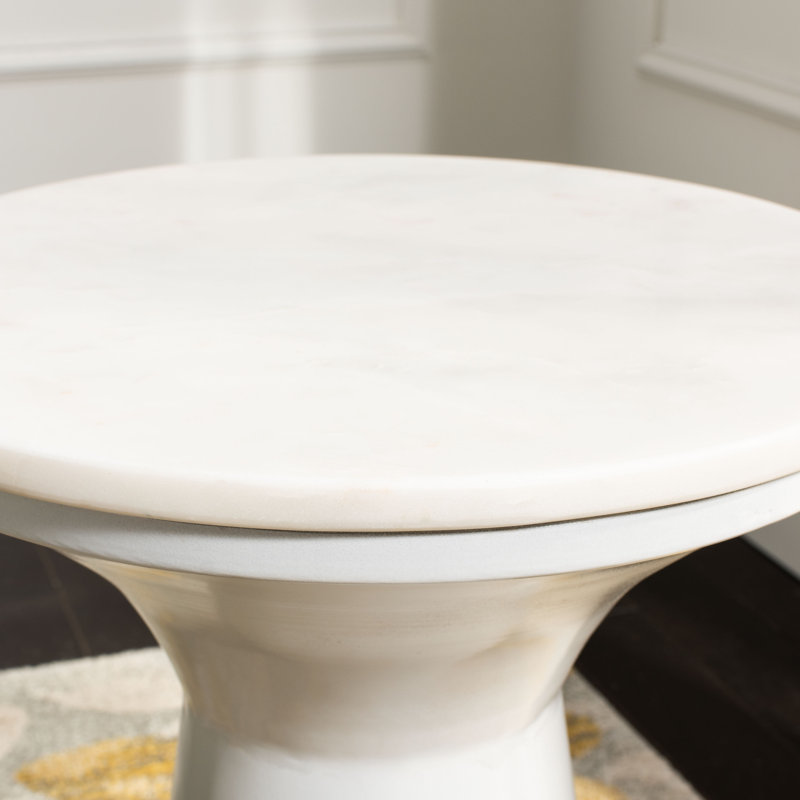 Table de bout à piédestal en marbre Quinley, blanc