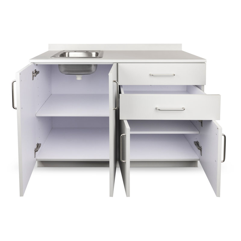 Meuble de cuisine médical bas à monter soi-même, 122 cm (48 po) de long, avec évier à gauche., 36.32" W x 48" H