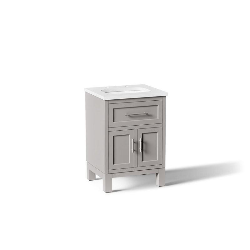 Quo 25'' Wall Mounted Single Bathroom Vanity with Solid Wood Top, Mohair Gray