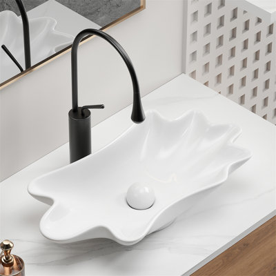 Bathroom Vessel Sink Shell Shape 24In*13In Above Counter Bathroom Vanity Sink Bowl White No Darin