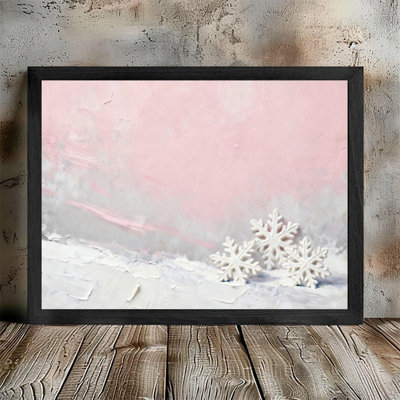 Black Framed Pink Abstract Textured Snowflake Winter Wall Art Artistic Frame Print