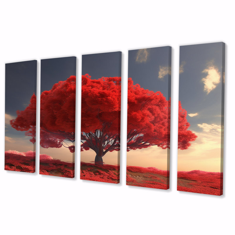 «Majestic Red Tree Nature Photographie I», impression d'art mural paysage - 5 panneaux égaux