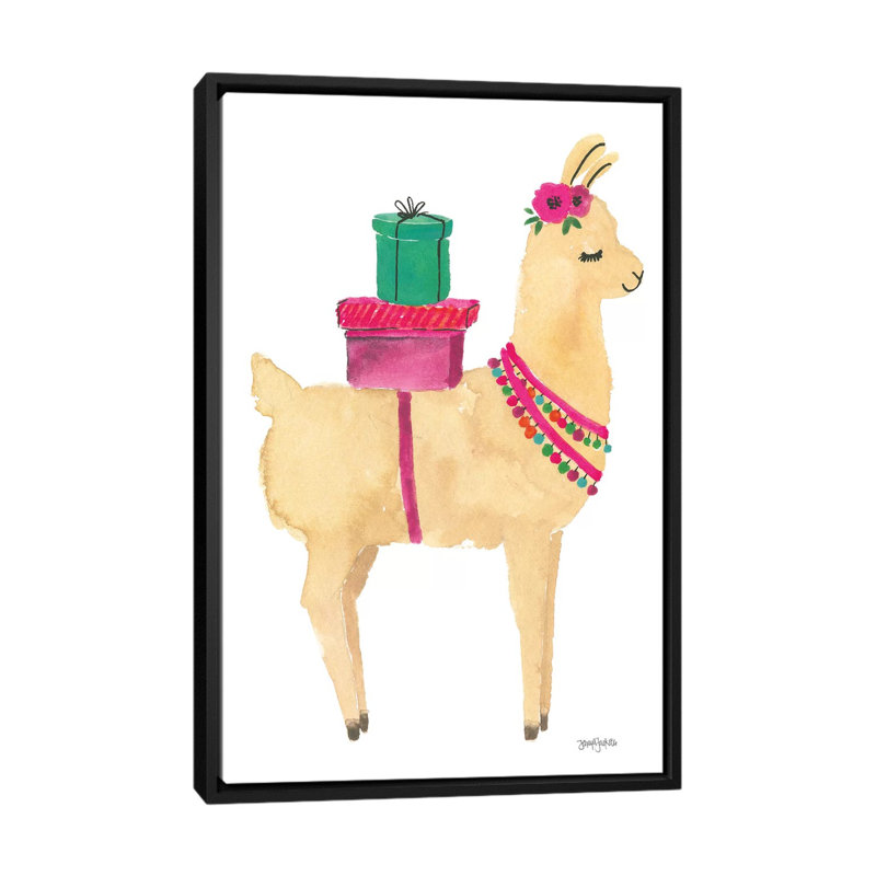 « la la llama i », impression sur toile tendue, H 26 po x l 18 po x P 1,5 po, Toile avec cadre noir, Pas de tapis