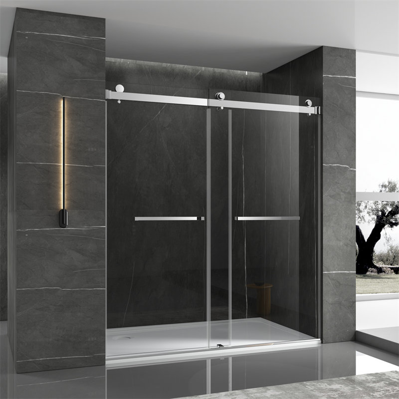 48'' W 76'' H Frameless Rectangle Reversible Shower Stall, Chrome