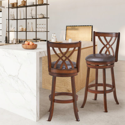 Set of 2 360° Swivel Chairs with PU Leather Cushioned Seat and Footrests