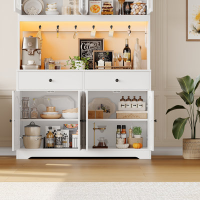 Armoire de cuisine 47,4 po, étagère de boulanger avec tablette à micro-ondes, éclairage à DEL intégré, armoire de rangement pour la cuisine, la salle à manger ou le salon