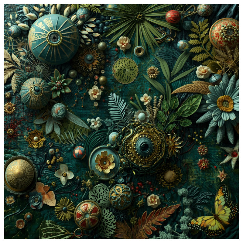 Intricate Botanical Collage Comforter, King