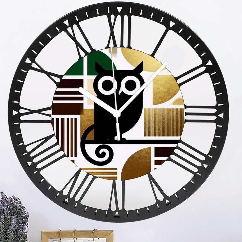 Horloge murale ronde en fer 10 po avec mouvement à quartz silencieux, chiffres romains, impression UV, Doré