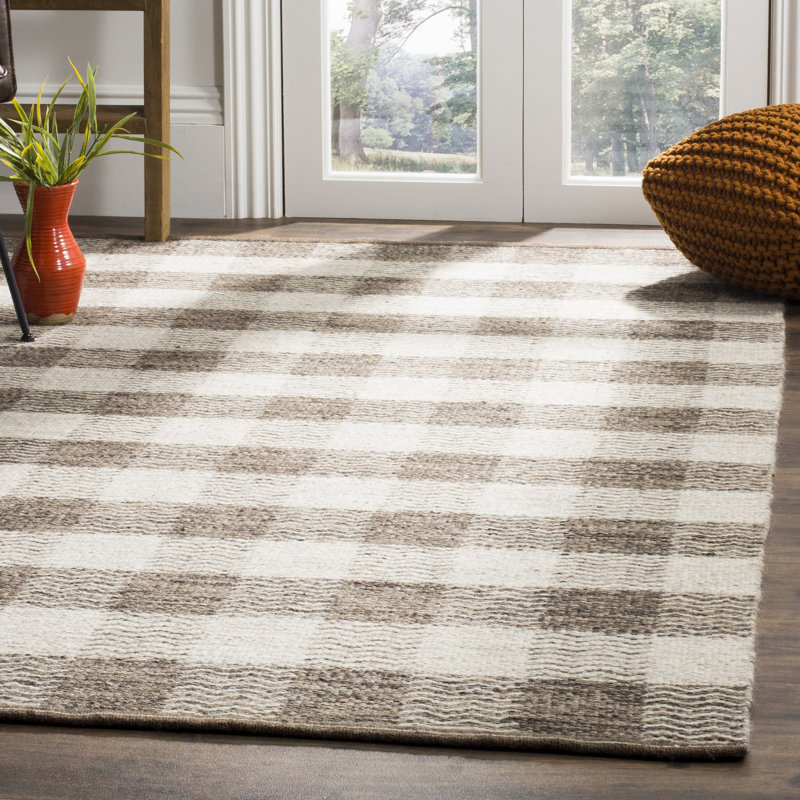 Tapis en laine / coton tissé à la main Vacaville gris clair / brun, Rectangle 9 pi x 12 pi