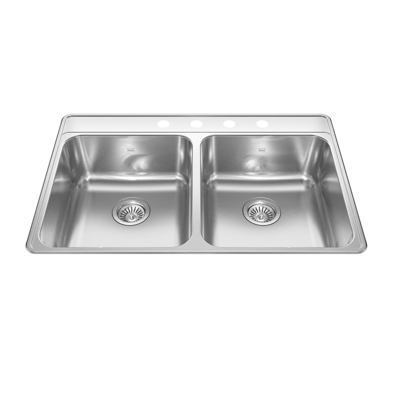 Creemore 33'' L Double Bowl Stainless Steel Kitchen Sink, 4 hole