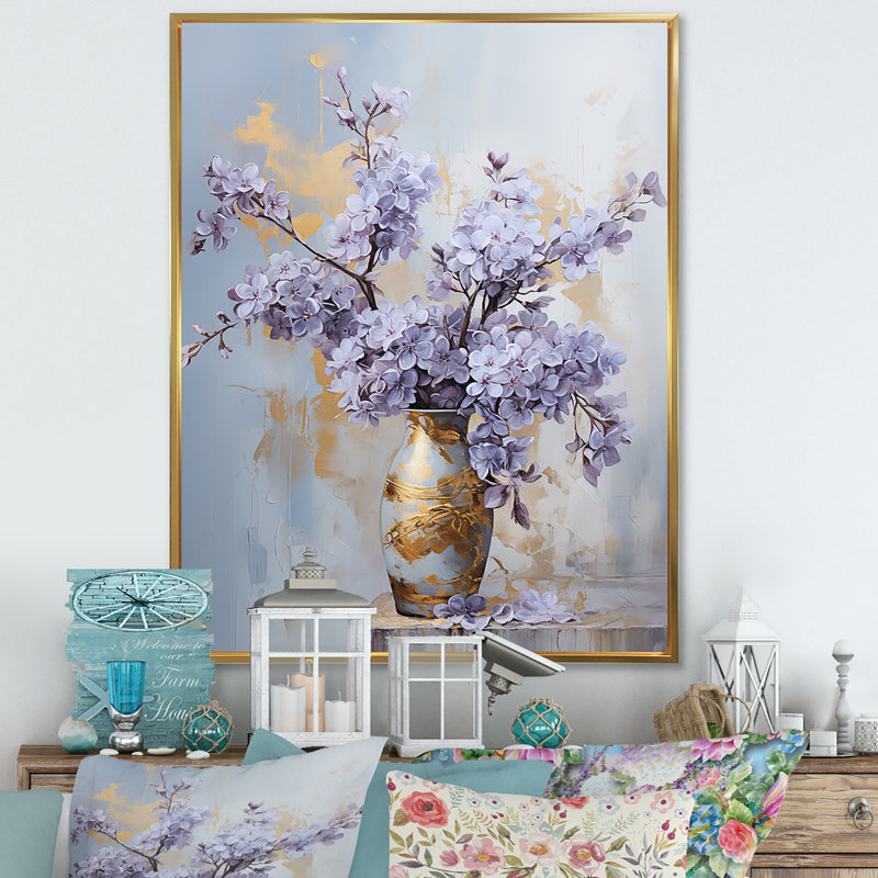 Impression sur toile mauve et pastel lilas pastel mauve sur toile, Cadre flottant doré, H 32 po x l 16 po x P 1 po