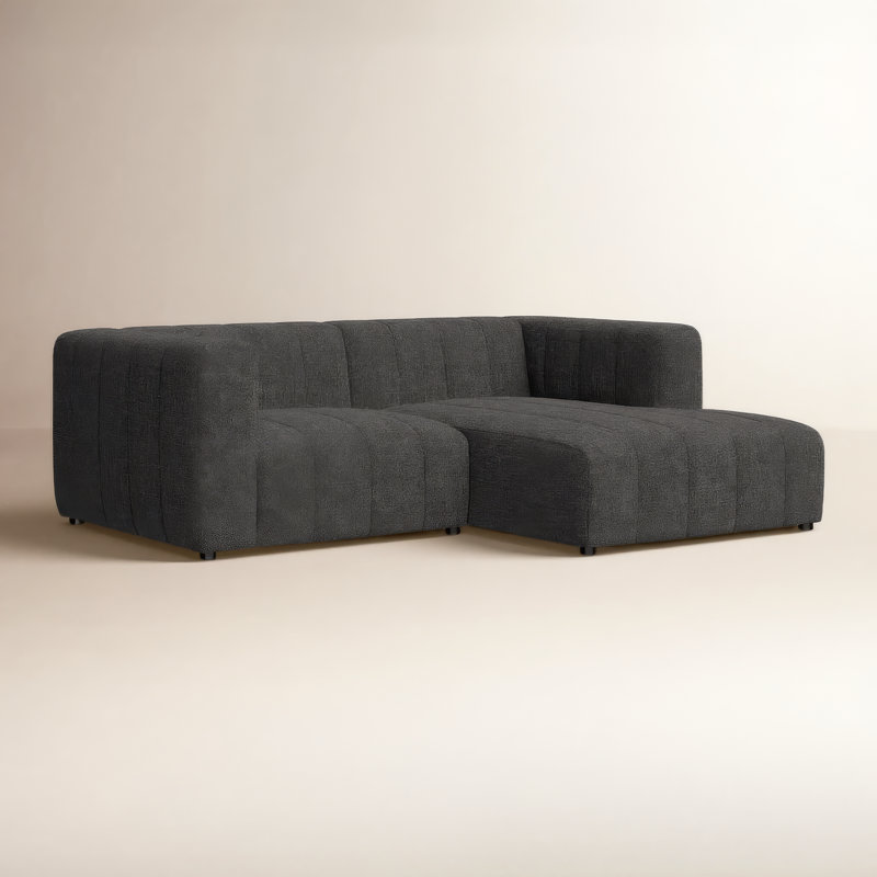 Bowry 88" Wide Sofa & Chaise, Right Hand Facing, Saxon Charcoal Polyester