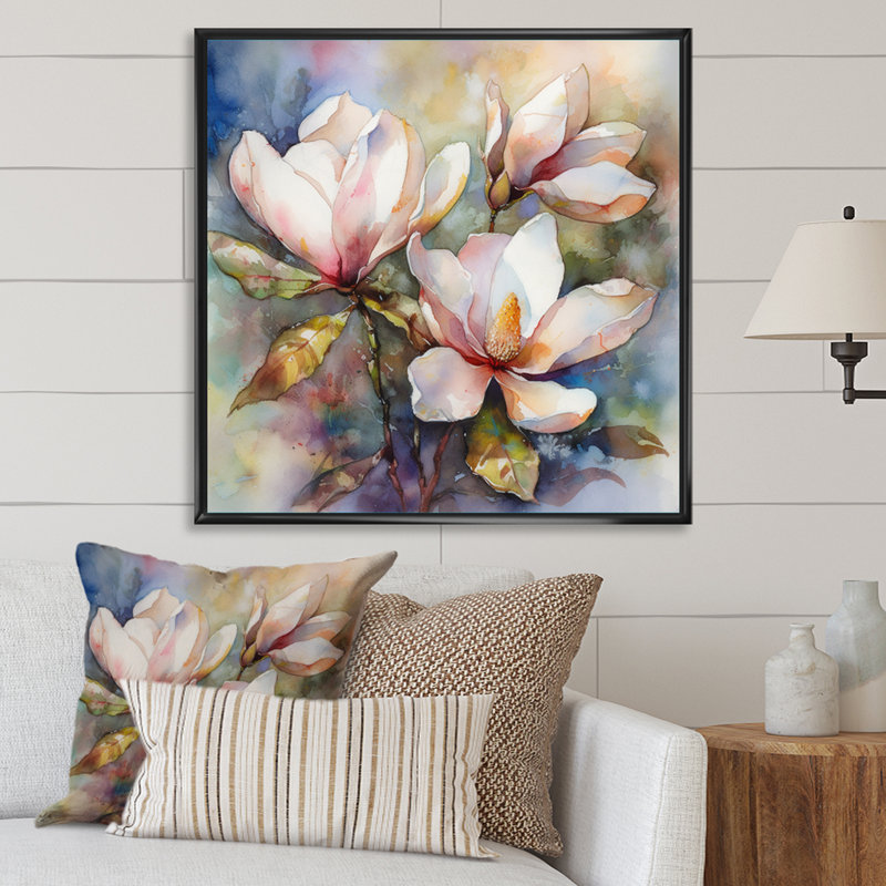 «Pink Magnolia Symphony III - Magnolias», reproduction sur toile encadrée, H 24 po x l 24 po x P 1 po, Cadre flottant noir