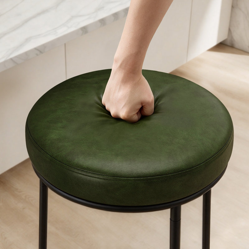 Iron Counter Stool with Iron Frame, Green Faux Leather, 2