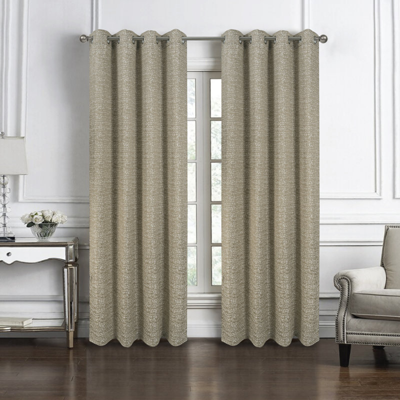 Paire de rideaux en jacquard tissé Aryella, Taupe, 54 po x 90 po, 1
