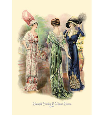 Graceful Evening and Dinner Gowns Painting Print