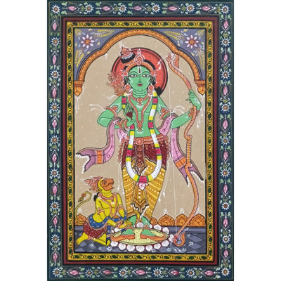Divine Lord Rama With Lord Hanuman | Pattachitra Painting | Natural Color On Handmade Canvas