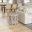 Table d'appoint décorative, plateau rond de 24 po, motifs floraux découpés en bois de manguier, blanc délavé