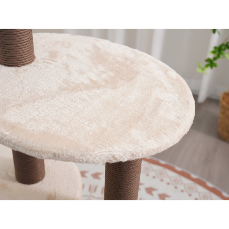 PetPals 48.5" Brown and White Sisal Cat Tree with Plush Perches