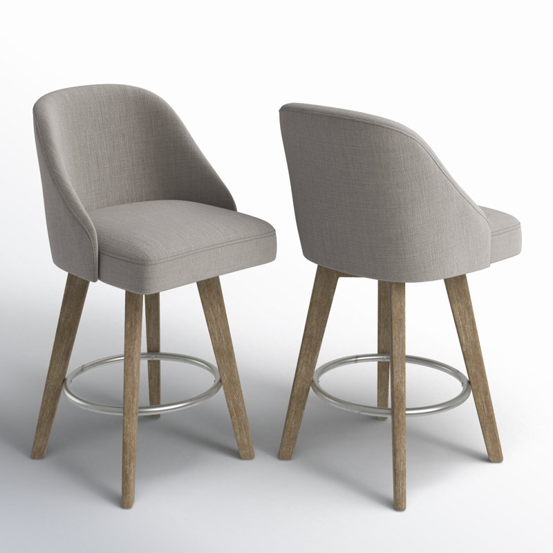 Ensemble de 2 tabourets de bar pivotants à 360 degrés, recouverts de tissu gris Pearce, Gris, 2