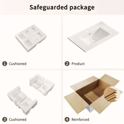 Lavabo vasque de salle de bain 36 po, comptoir de meuble-lavabo en céramique avec trop-plein, sans trop-plein, pratique pour ranger des objets personnels - blanc brillant