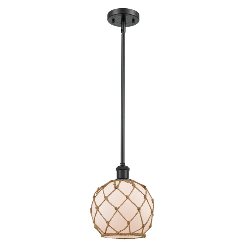 Luminaire suspendu sphère 1 lumière Tobey, H 13 po x l 10 po x P 10 po, Blanc / Brun, Laiton antique noir
