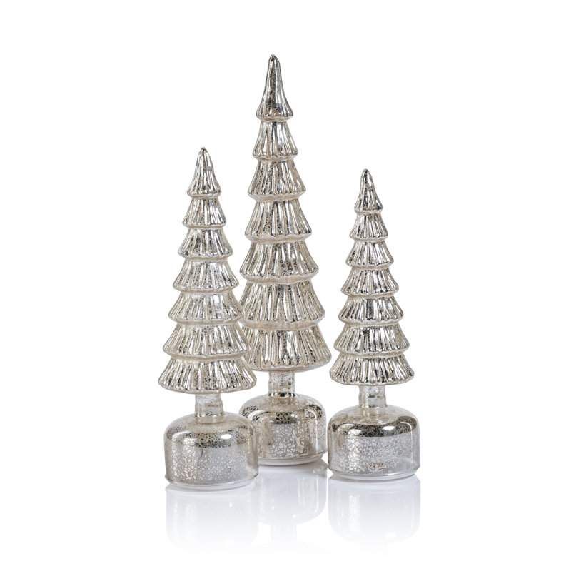 Merrigan Rotating LED Holiday Tabletop Tree, Antique Silver, 11.75" H x 3.5" W x 3.5" D