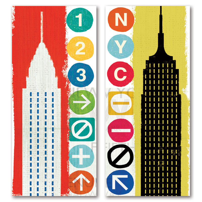 « new york city life empire & chrysler », ensemble de 2 reproductions d’art, H 36 po x l 12 po x P 0,01 po, Papier