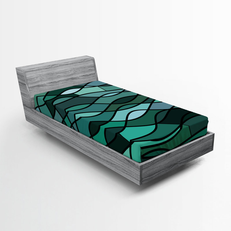 Drap-housse orange Ambesonne, Drap-housse pour lit simple TG, Vert foncé / abstrait turquoise
