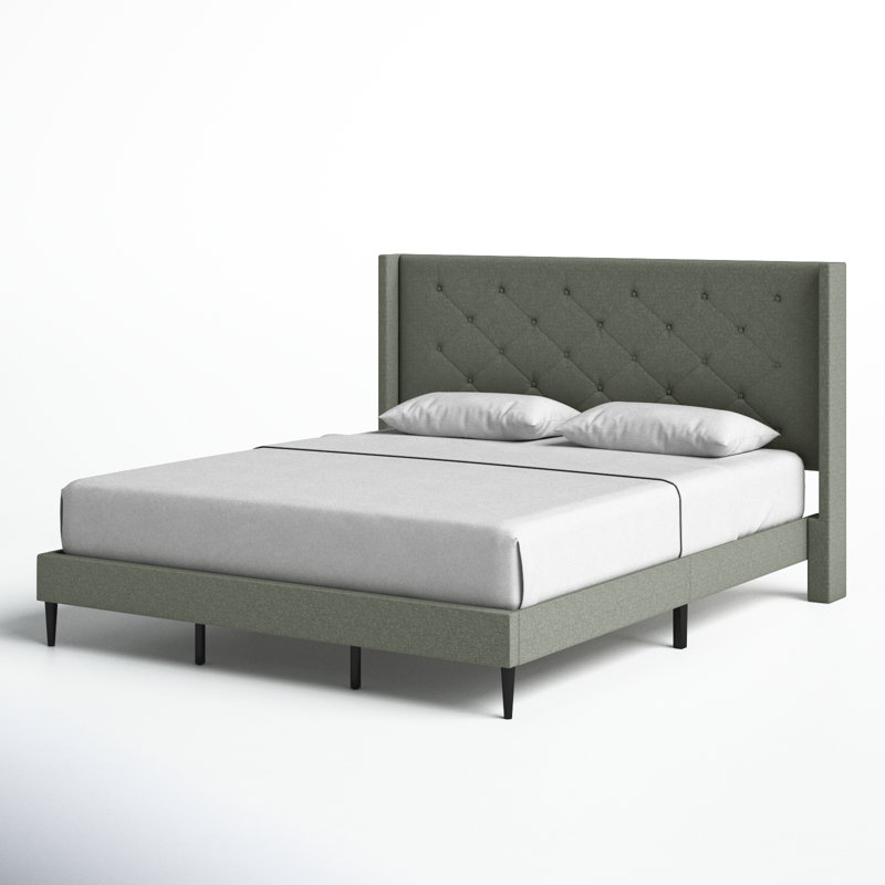 Amiliya Upholstered Wingback Bed, California King, Stone