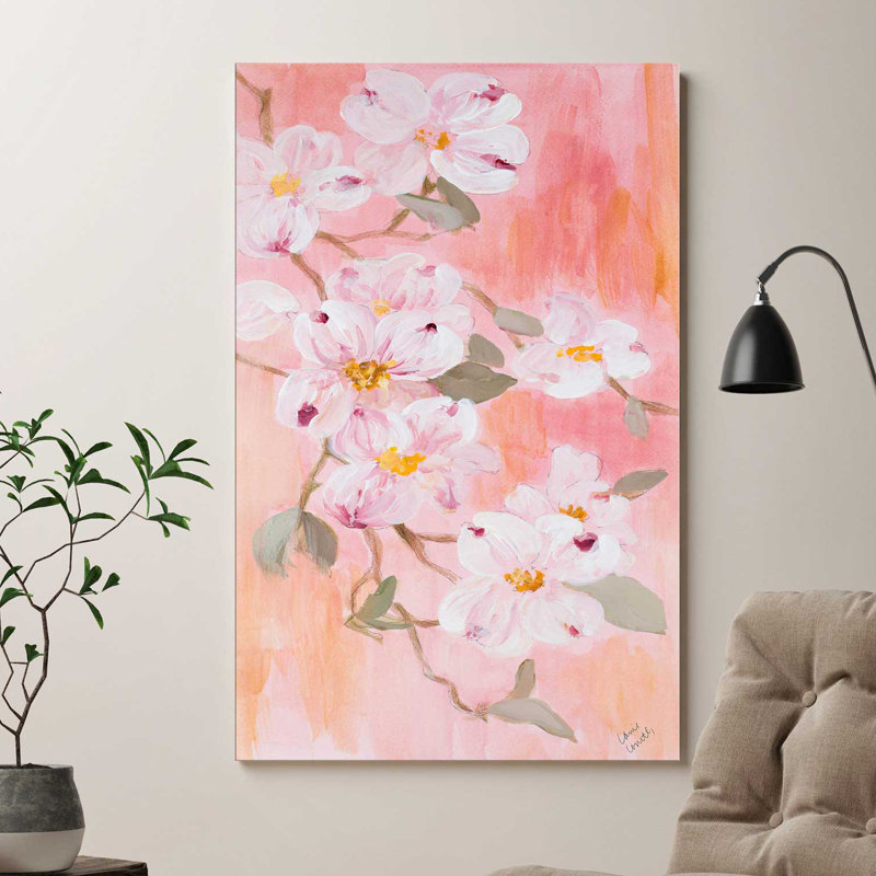 «Simply Dogwood I», reproduction de peinture acrylique, H 48 po x l 28 po x P 1,5 po, Toile tendue