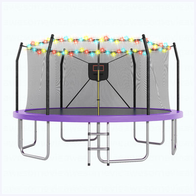16FT Outdoor Trampoline with LED Lights & Basketball Hoop, Large Recreational Bounce Trampoline for Kids and Adults, ASTM Certified