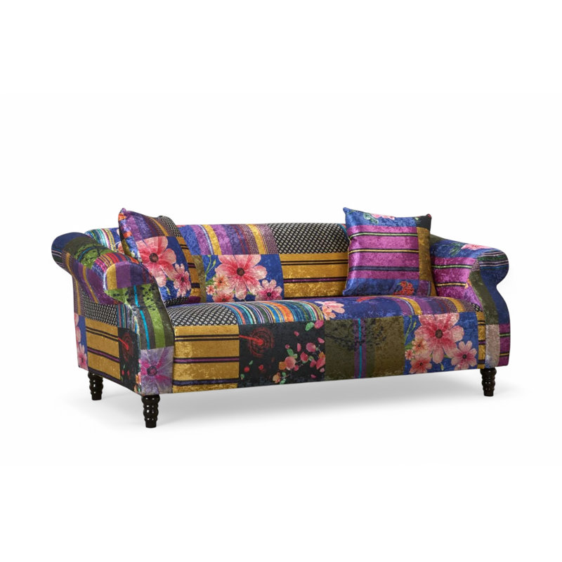 Forsyth Crushed Velvet Patchwork Sofa, Multicoloured, 3