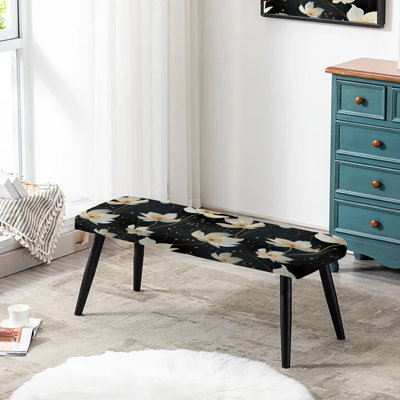 Noir et ivoire Motif floral élégant - Banc noir rembourré floral