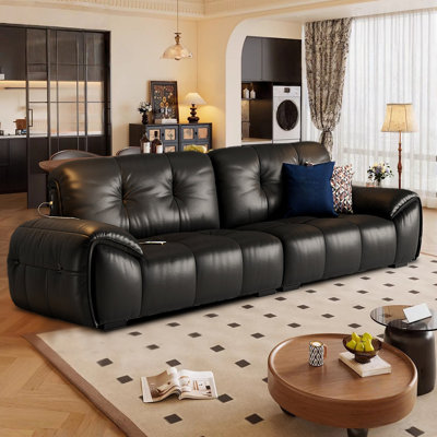 Causeuse-coussin modulable noire en cuir véritable